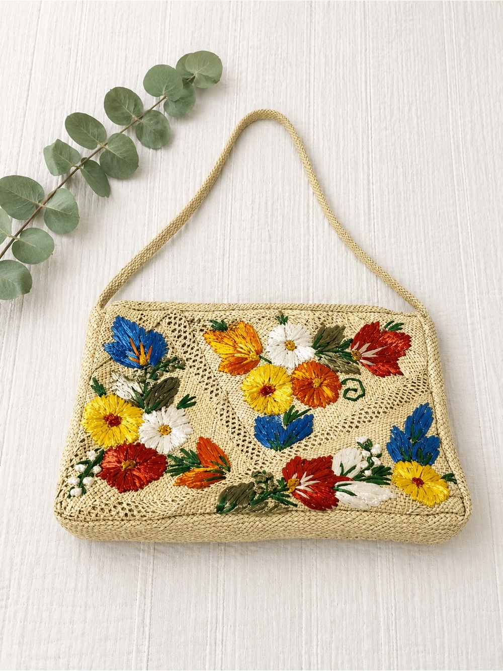 Jamaica Handwoven Straw Floral Embroidered Shoulder Bag